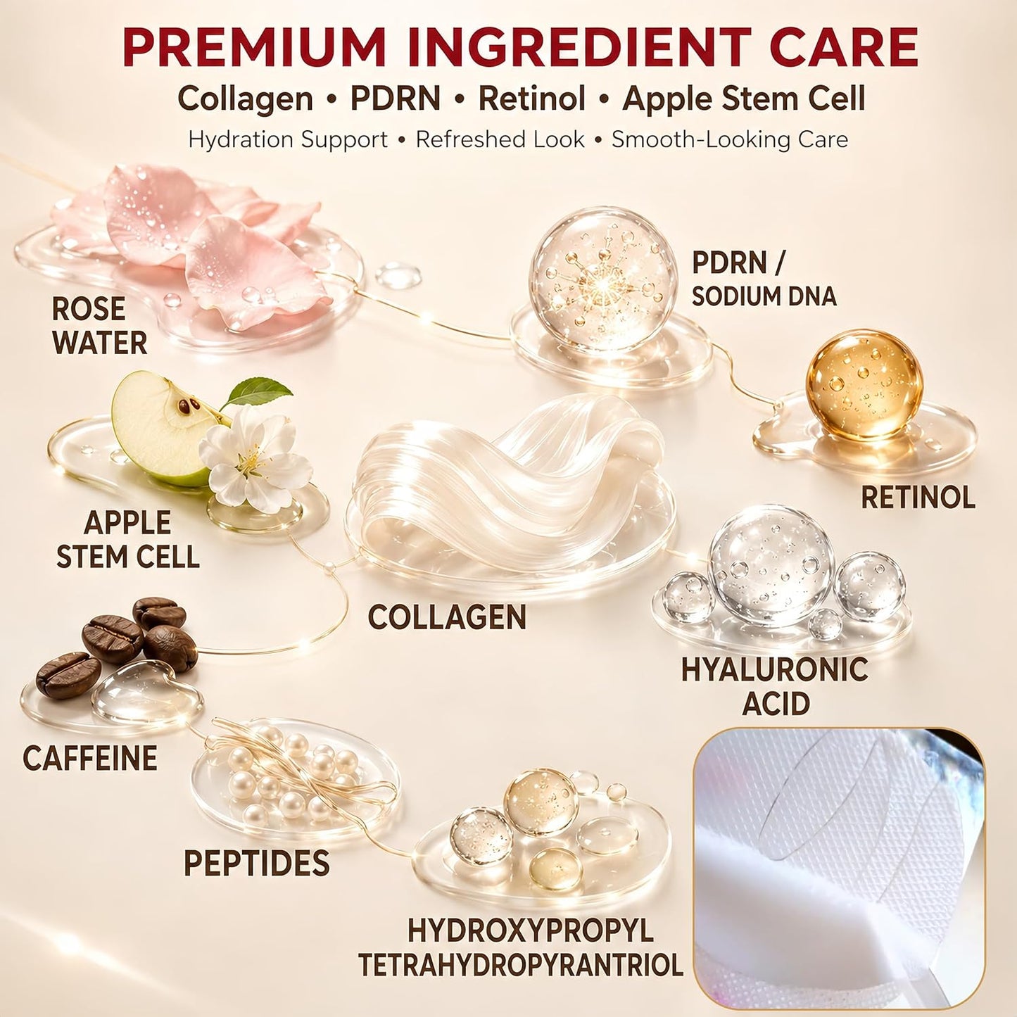 Under Eye Patches - Collagen Hydrogel Mask for Puffy Eyes & Dark Circles | 12 Pairs with PDRN, Retinol & Caffeine