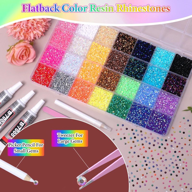 32000Pcs Rhinestones Bedazzling Kit with Tools, 3mm Color Resin Rhinestones for Bedazzling, Flatback Resin Gems for Crafts, Bedazzler Kit for Clothing Shoes DIY Face Makeup Tumblers