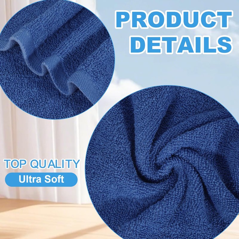 INFICRIME 12 Pack 100% Cotton Wash Cloth, 12x12 Inch Highly Absorbent and Soft Feel Fingertip Towels, Machine Washable Washcloths for Bathroom, Gym, Hotel, Spa and Kitchen, Blue
