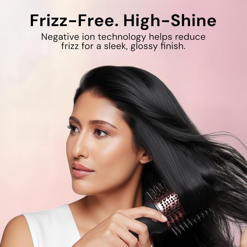 L'ANGE HAIR Le Volume 2-in-1 Titanium Blow Dryer Brush | Frizz Control Blowout Hair Dryer Brush For Drying And Straightening | Volumizing Hot Air Styler For All Hairstyles | Oval Barrel | Black - 75mm