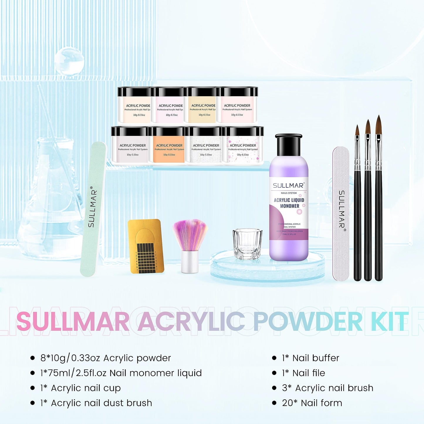 SULLMAR Acrylic Nail Kit For Beginners With Everything 8 Colors Acrylic Powder Acrylic Liquid Monomer With The Acrylic Nail Brush NailT Ools Nail Kits Acrylic Nails