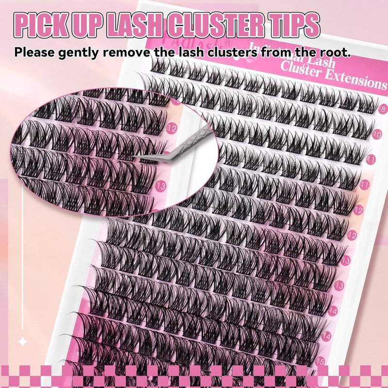 FADLASH Wispy Eyelash Cluster Extensions - D Curl, 8-16mm, 168 Pcs, Soft & Reusable Natural Lashes