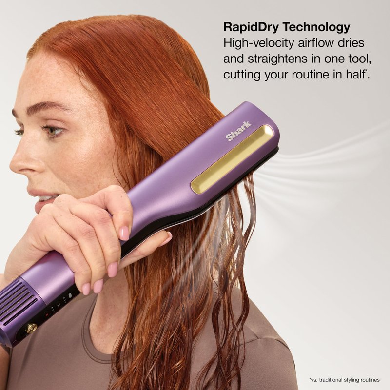 Shark SilkiPro™ Straight | Wet-to-Dry Hair Straightener + Rapid Blow Dryer | 3 Interchangeable Combs | Ultra-Fast Drying | No Heat Damage | for All Hair Types | Rose Petal | HT400PK