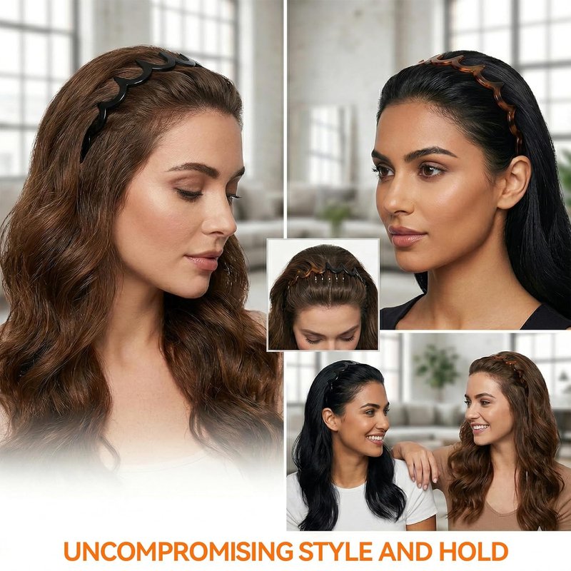 2026 Trend Zig Zag Headbands for Women – 2PCS U-Shaped Comb Hairbands, Strong Grip Non-Slip Slick Back Style, Black & Tortoise Recycled Plastic for Gym & Daily Look (2, black&leopard color)