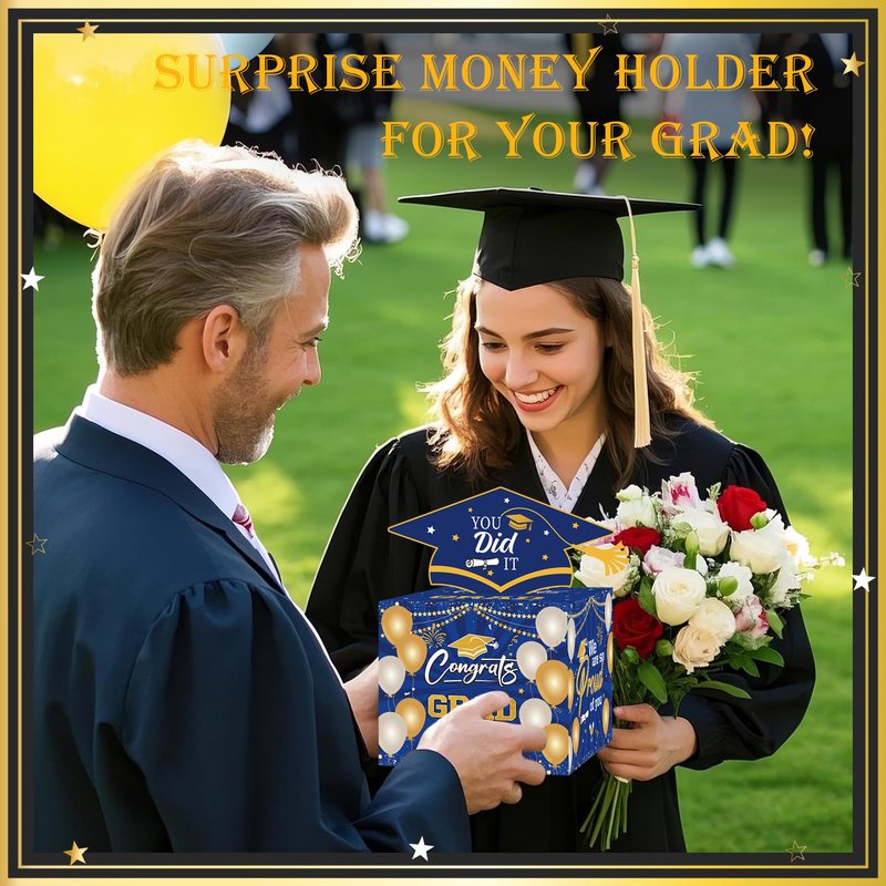 Meiidoshine Graduation Gifts, Graduation Money Box Blue, Surprise Grad Money Holder with Pull Out Card, Class of 2026 Funny Cash Gift Ideas for Boys Girls High School College