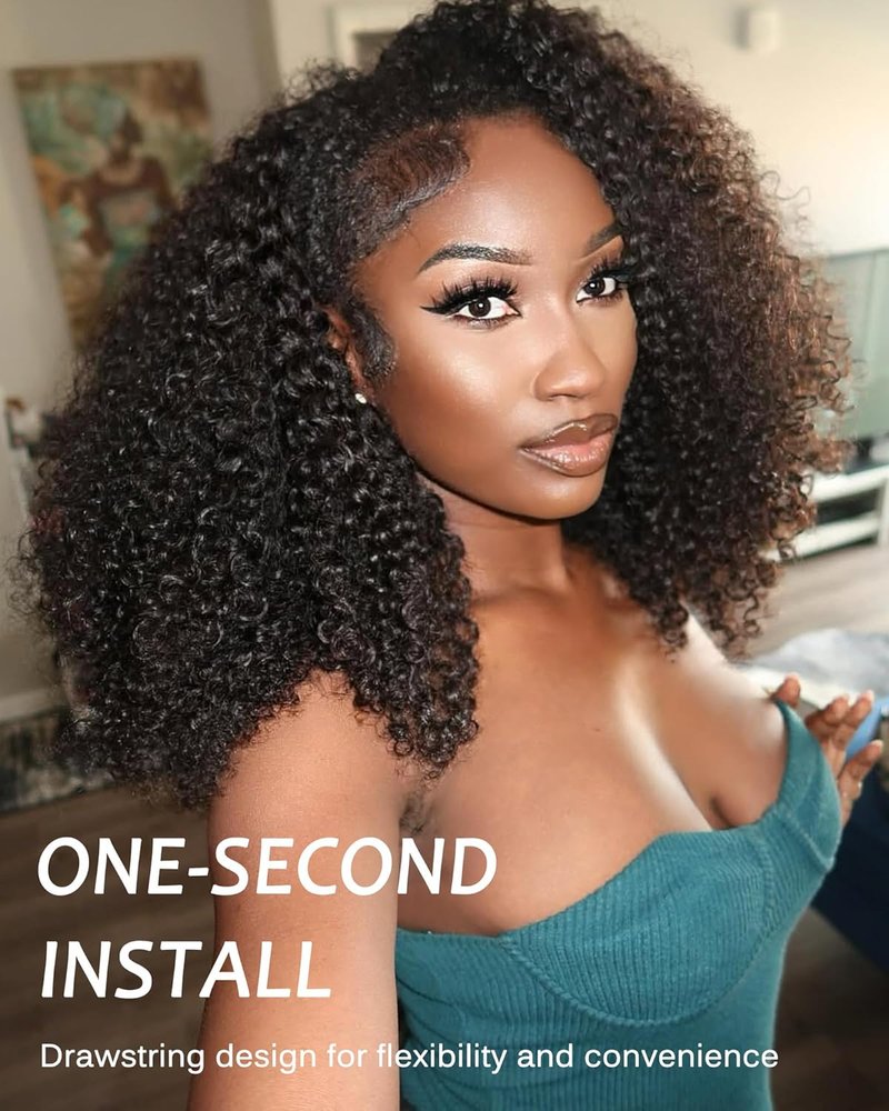 Skiennix Human Hair Half Wig - Kinky Curly 200% Density, 28 Inch, Glueless & Beginner Friendly