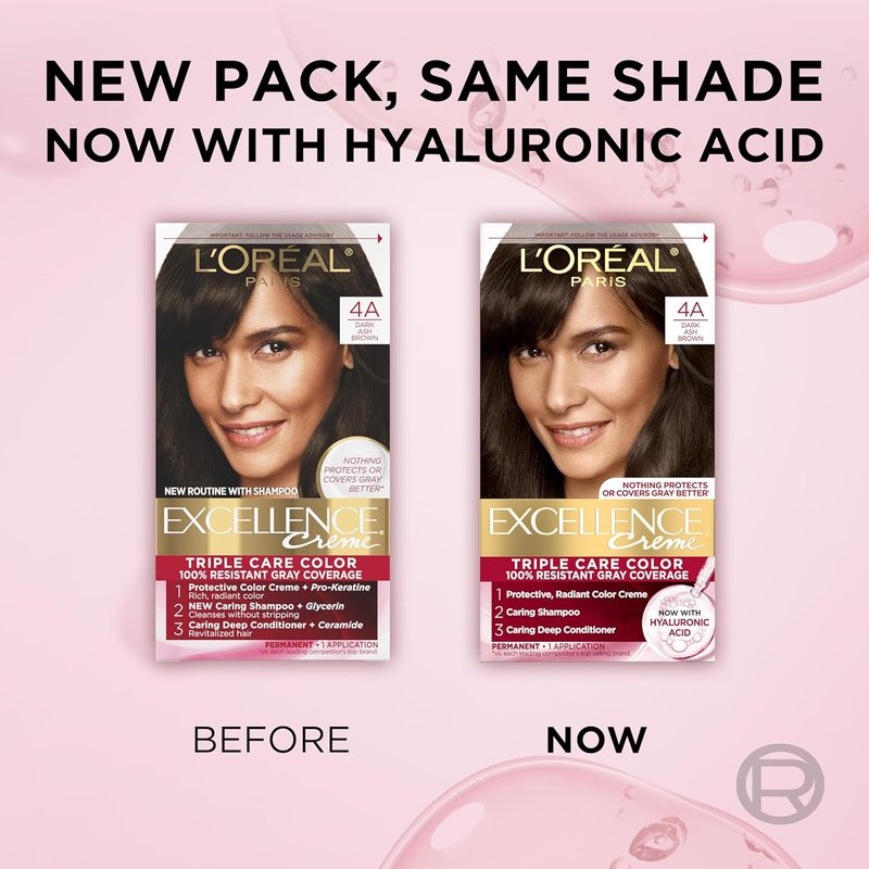 L'Oreal Paris Hair Dye - Excellence Crème for 100% Gray Coverage | 4A Dark Ash Brown, Triple Care Formula