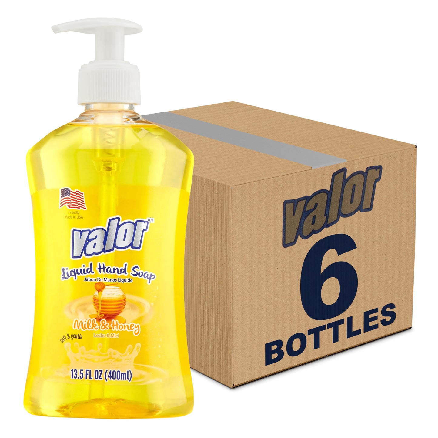 Valor Moisturizing Liquid Hand Soap, |Hand soap| Suitable for All Skin Types, Delightful Milk & Honey Scent, 13.5 Fluid Ounces (Pack of 6)