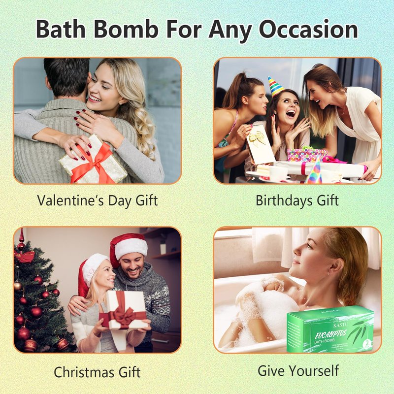 KASTU Bath Bombs Salt Balls,Eucalyptus Extract Essential Oils,Moisturizing Dry Skin,Fizzy Spa,Relaxation,Bubble Bath Bomb Gifts Idea for Men Women,2 x 100g