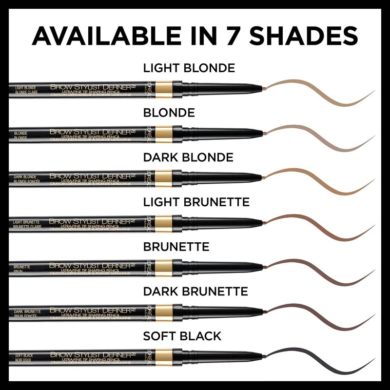 L'Oreal Paris Makeup Brow Stylist Definer Waterproof Eyebrow Pencil, Ultra-Fine Mechanical Pencil, Draws Tiny Brow Hairs and Fills in Sparse Areas and Gaps, Blonde, 0.003 Ounce (Pack of 2)