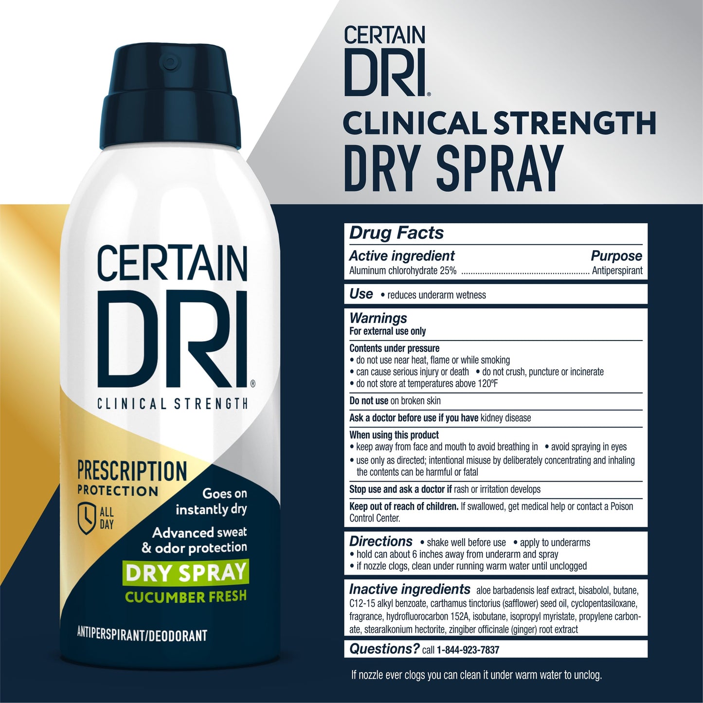Certain Dri Prescription-Strength Clinical Antiperspirant Dry Spray - 72-Hr Sweat & Odor Protection for Excessive Sweating & Hyperhidrosis - Cucumber Fresh Scent for Men & Women - 4.2 oz