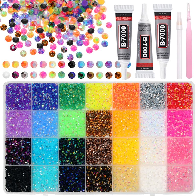 20000Pcs Color 4mm Rhinestones Bedazzling Kit with Tools, Resin Rhinestones for Bedazzling, Flatback Resin Gems for Crafts, Bedazzler Kit for Diamond Art Clothing Shoes Makeup Tumblers