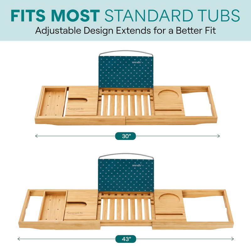 SereneLife Premium Bathtub Tray Caddy, Expandable Bath Tray, Unique House Warming Gifts, Gift for Mom, Women, New Home, Wedding, Anniversary, Bridal Shower, Universal Fit for All Tub -Natural, GiftSet