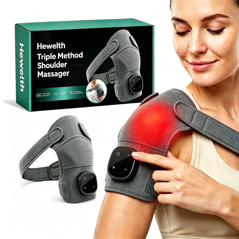 Hewelth Triple Method Shoulder Massager, with Heat Compression & Vibration, Triple Therapy Shoulder Massager for Shoulder Pain Relief and Muscle Relaxation