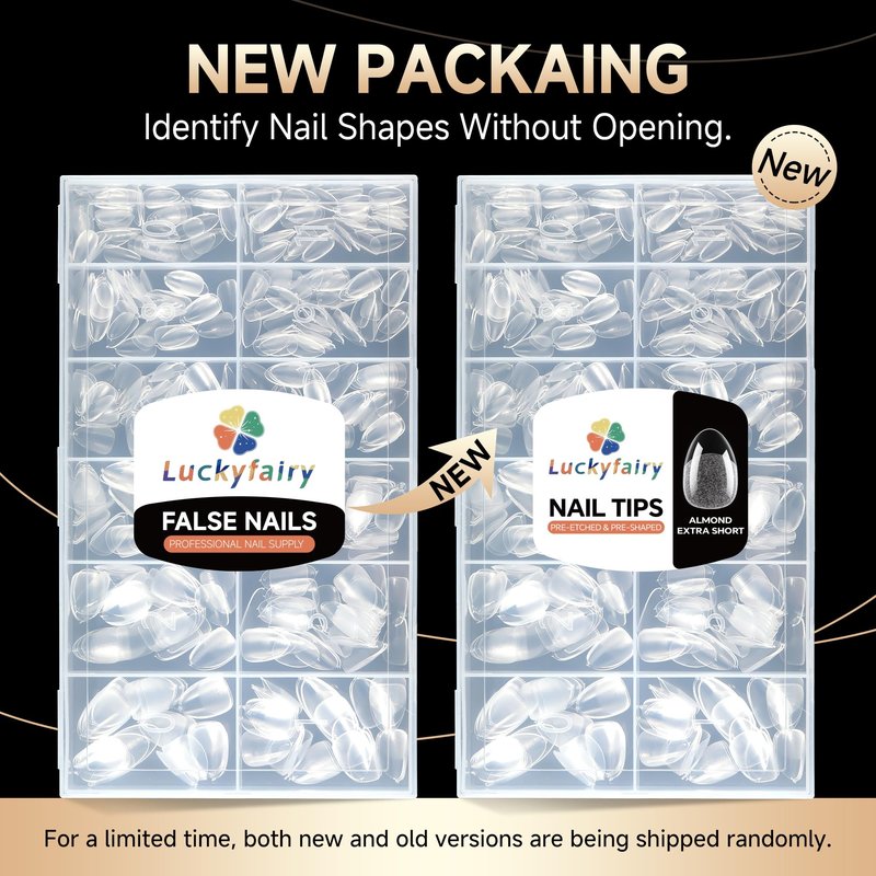 Luckyfairy Extra Short Almond Fake Nails, 504pcs Soft Gel Pre-Shaped Acrylic Nail Tips, Half Matte Full Cover Clear Gelly Press on Flase Nail Tips for Extension Nail Manicure Home DIY 12 Sizes