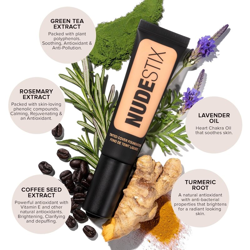 Nudestix Tinted Cover Liquid Foundation - Lightweight, Buildable Coverage for Radiant Skin | Hydrating Formula with 18 Botanical Extracts