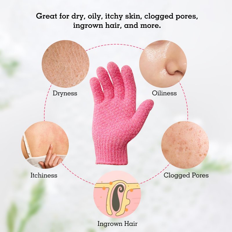Evridwear Exfoliating Gloves for Shower, 100% Nylon Thick Soft Medium Heavy Bathing Gloves Dead Skin Remover Body Scrubber Smooth Skin with Hang Loop (Hot Pink Deep Exfoliation- 3 Pairs)