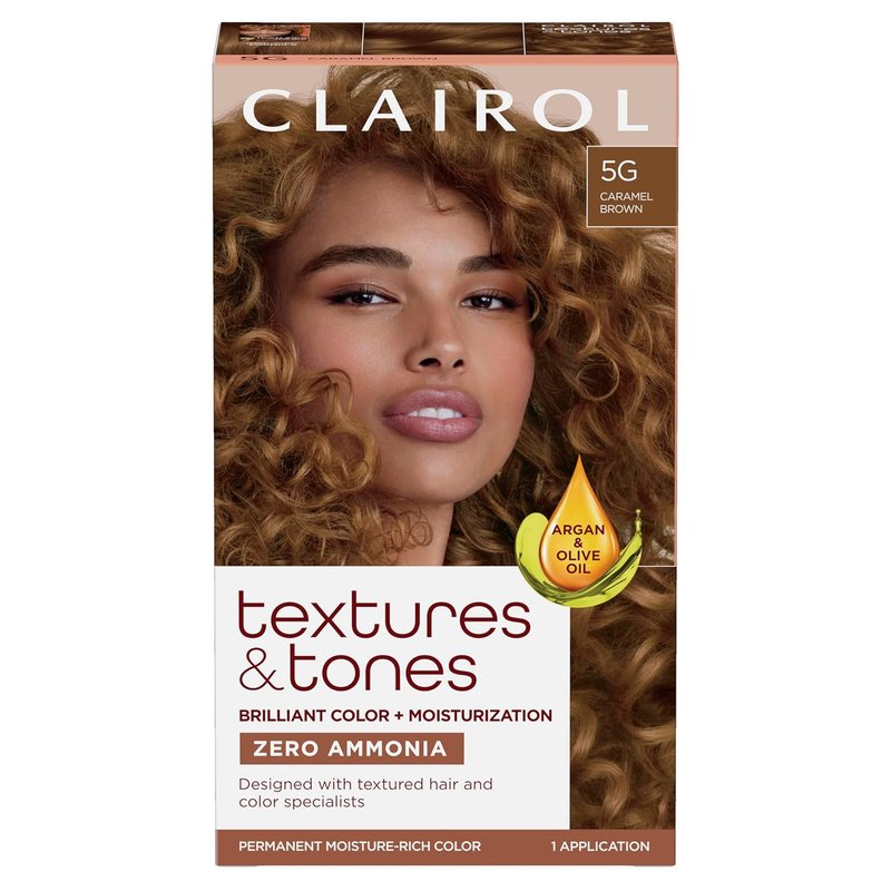 Clairol Textures & Tones Permanent Hair Dye - 5G Caramel Brown | Ammonia-Free, Moisture-Rich with Argan & Olive Oil