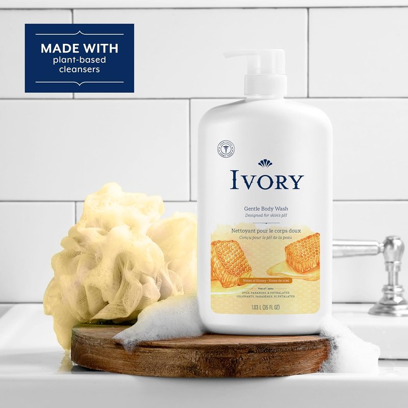 Ivory Body Wash - Gentle Formula for Sensitive Skin | Honey Scent, 35 oz - Family-Friendly & pH Balanced