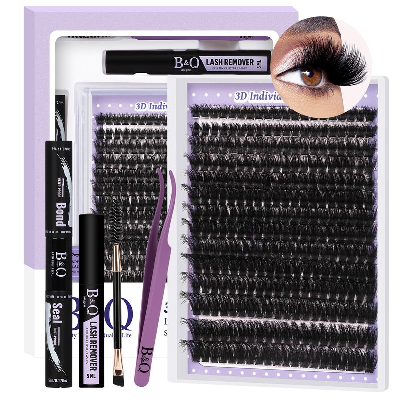 Lash Extension Kit 3D Thick Lash Clusters Kit 280pcs Eyelash Extension Kit 10-18mm 100D D Curl DIY Lash Extension Kit with Lash Bond and Seal, Lash Remover (KIT-100D-MIX10-18mm)