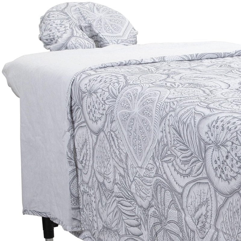 ForPro Premium Designer Flannel 3-Piece Massage Sheet Set, Island Tranquility, for Massage Tables, Includes Massage Flat Sheet, Fitted Sheet and Fitted Face Rest Cover, White
