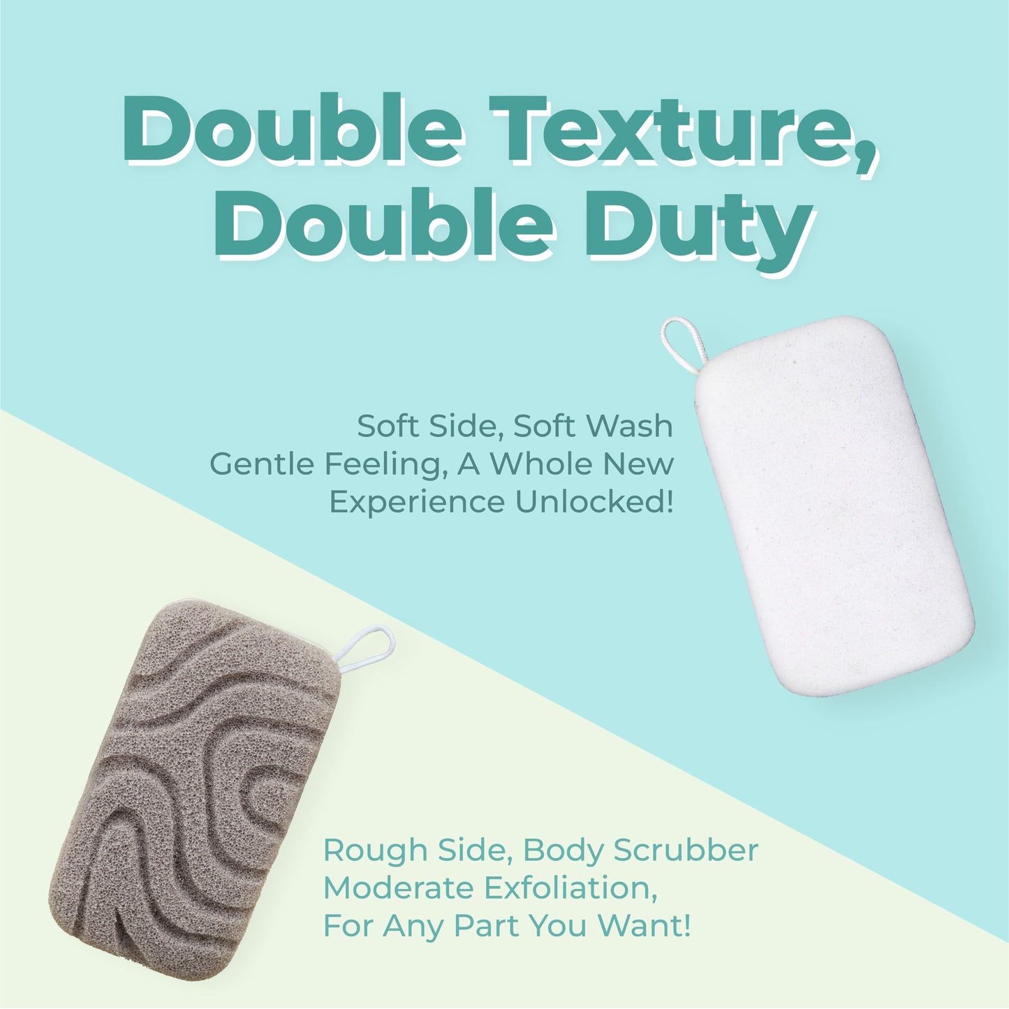 myHomeBody Dual-Texture Shower Sponge, Beauty Body Scrubber Exfoliator for Women, Exfoliating Loofah for Men, 2pc