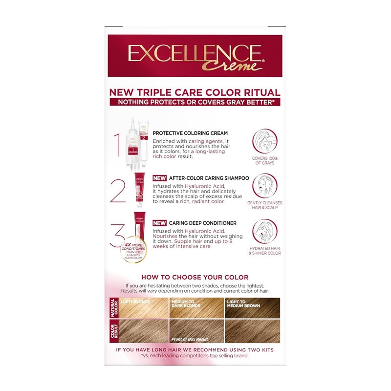 L'Oreal Paris Hair Dye - Excellence Crème 100% Gray Coverage with Hyaluronic Acid | 7.5A Medium Ash Blonde