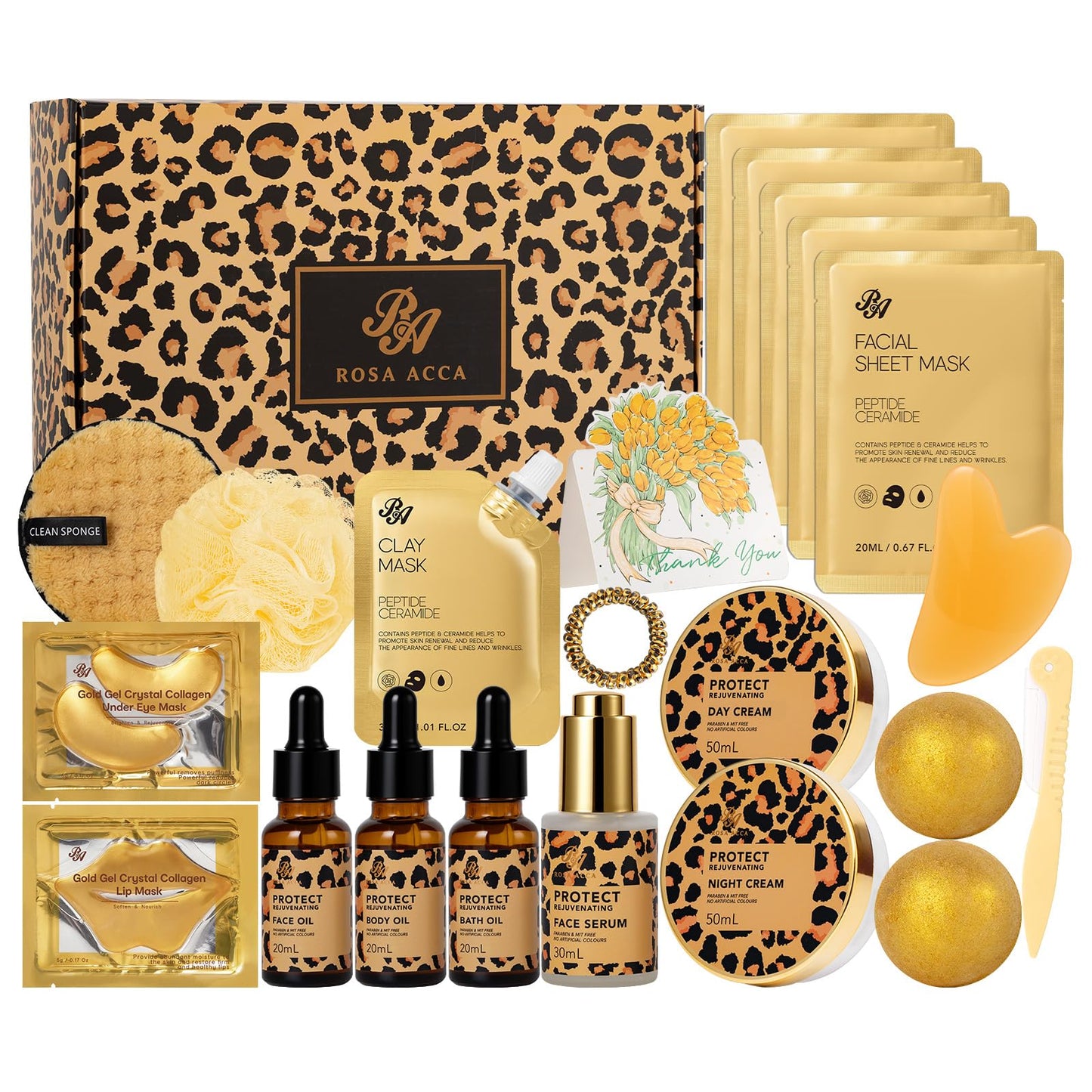 23 Pcs Mother's Day Gift for Mom, Leopard Skin Care Set for Women, Bath and Body Gifts Basket Set, Spa Gift Baskets, Day Cream, Bath Bombs, Serum, Birthday, Christmas, Valentines, Anniversary, Wife