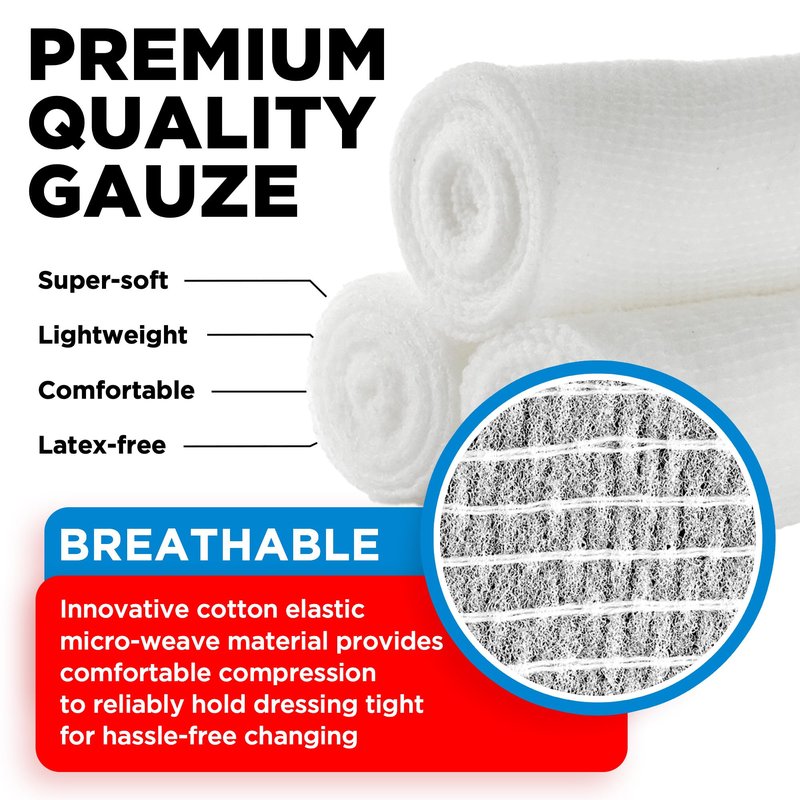 24 Gauze Rolls - 4" x 4.1yd - Soft and Breathable Rolled Gauze - Latex-Free Premium Individually Wrapped Bandages with Bonus Tape - First Aid Conforming Stretch Wrap for Wound Care - Vet Wrap