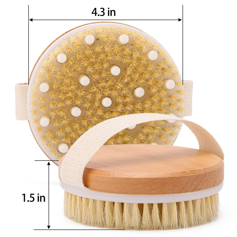 2-Pack Dry Brushing Body Brush for Lymphatic Drainage, Round Dry Exfoliating Brush with Massage Nodes for Cellulite, Dry Skin, Circulation Boost