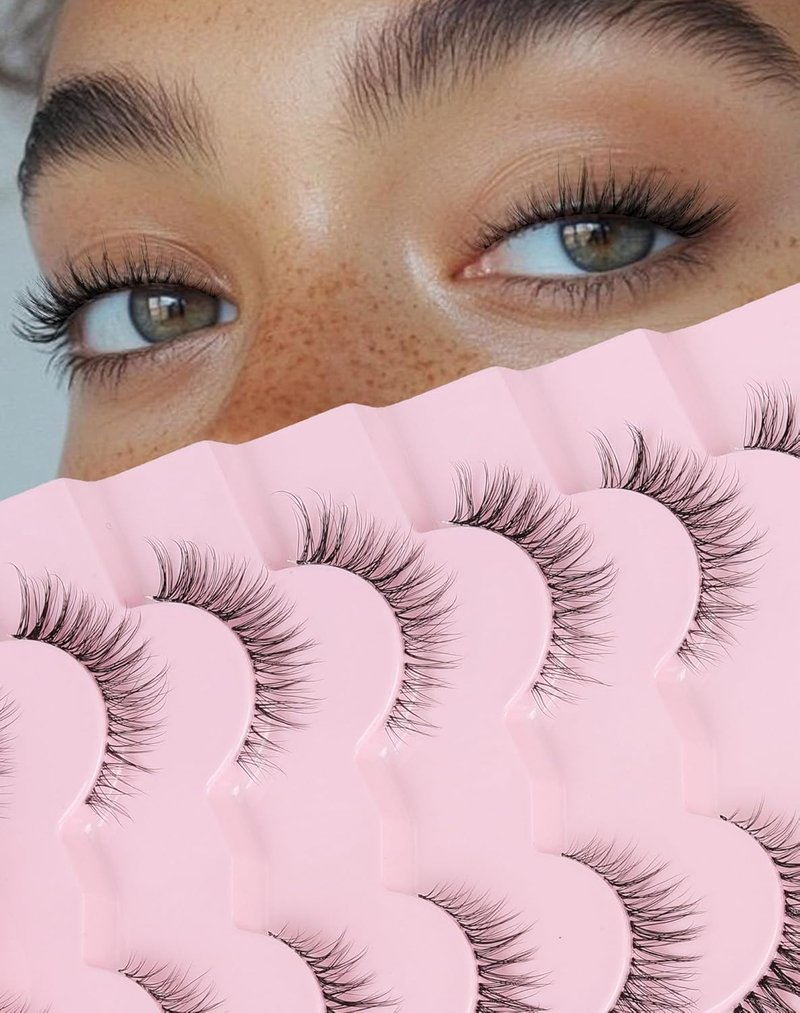 Onlyall Short Natural Eyelashes - Wispy Fake Lashes with Clear Band | 12mm Length for a Natural Look