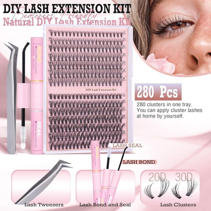 FANXITON Natural DIY Lash Extension Kit - Wispy 20D & 30D Clusters | 280 Pcs, 8-16mm Lengths