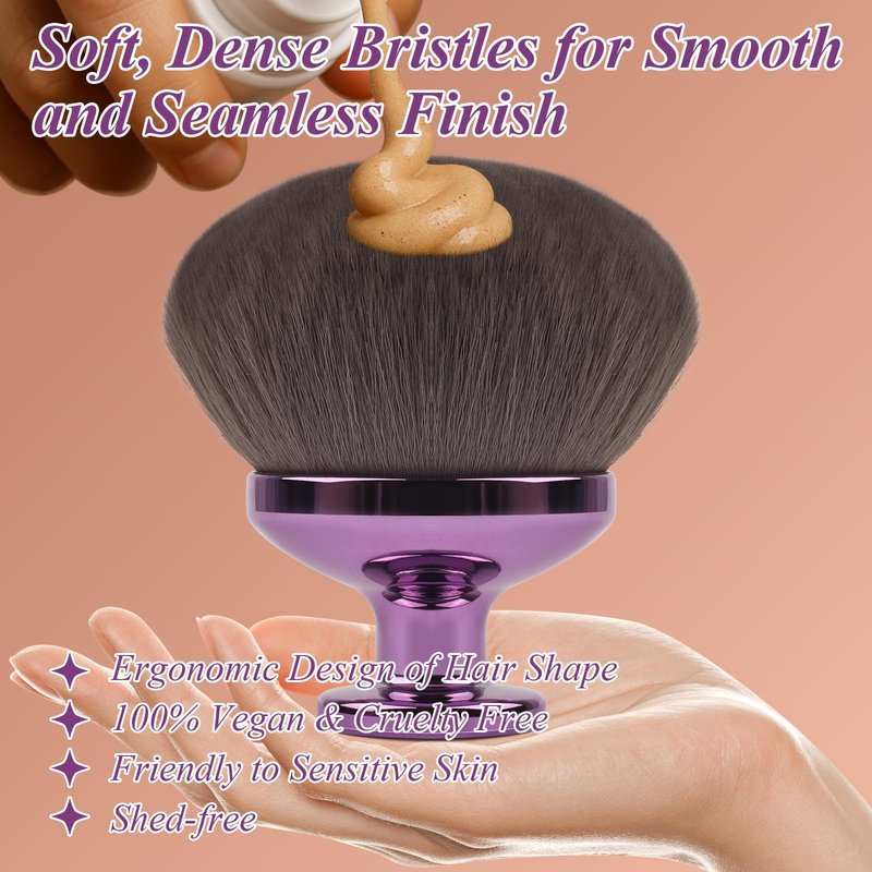 90MM Extra Large Self Tanner Kabuki Makeup Brush – Ultra Soft Dense Vegan Bristles for Body Makeup, Bronzer & Foundation–Applies Tanning Mousse, Lotion & Self Tanner，Wet & Dry (Purple)
