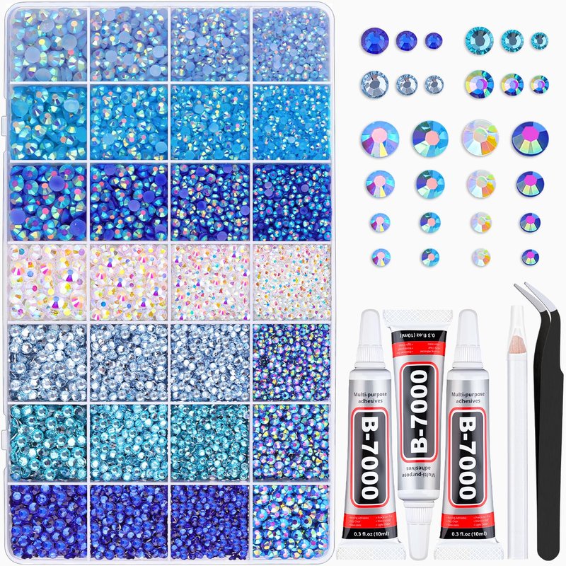 20000Pcs Blue Rhinestones for Bedazzling Kit with 3Pcs B7000 Jewelry Glue, Resin Rhinestones for Crafting Crafts，Bedazzler Kit Flatback Gems for Clothing Shoes Tumblers Nail Art