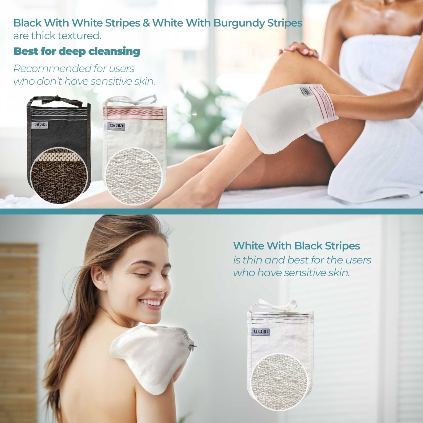 Turkish Exfoliating Gloves – Face & Body Exfoliation Mitts - Bath Hammam Spa Exfoliator Kese Glove - Body Scrub Glove to Remove Dead Skin – Brighten & Soften Skin – 4Pcs (White & Burgundy)