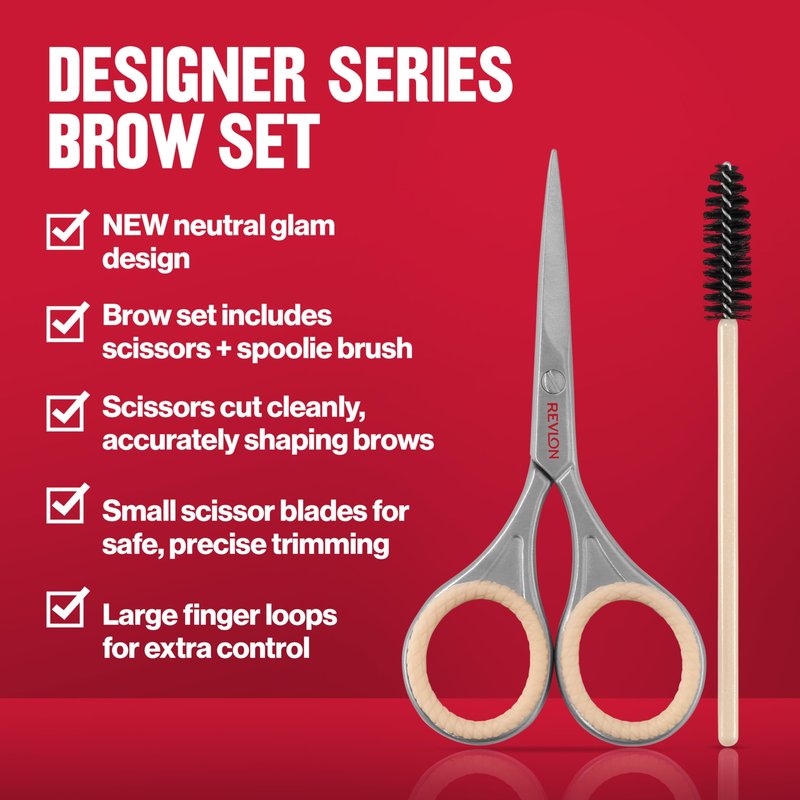 Revlon Designer Series Brow Set, Trimming and Shaping Eyebrow Kit with Scissors and Spoolie Brush, Easy to Use at Home or on The Go, 1 Count