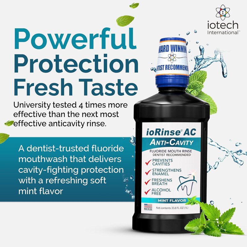 ioRinse AC Anticavity Fluoride Mouthwash - Alcohol-Free Mint Rinse for Sensitive Mouths - 33.8 oz