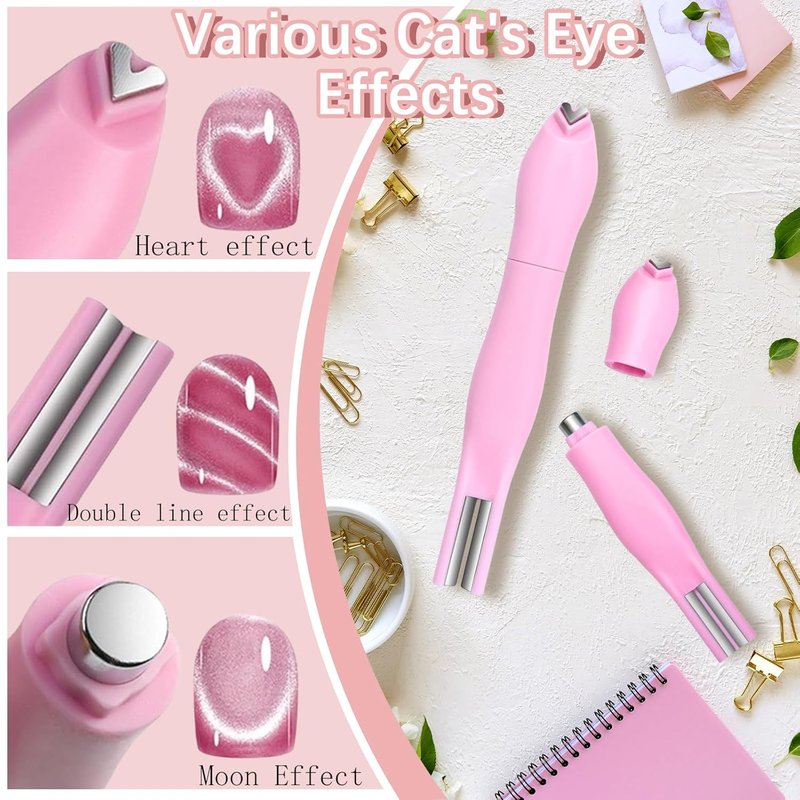 Skiennix 3-in-1 Cat Eye Nail Magnet - Versatile Heart, Round & Line Shapes | 2-Piece Nail Art Tool Set