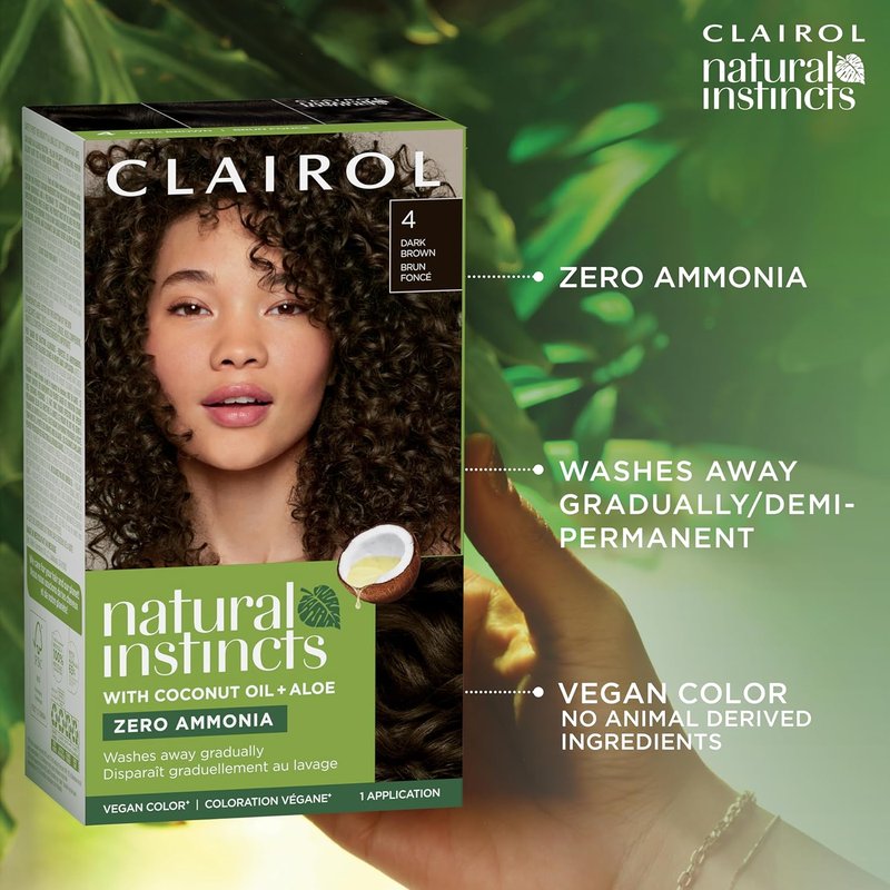 Clairol Natural Instincts Demi-Permanent Hair Dye - Ammonia-Free Vegan Color with Coconut Oil & Aloe Vera | 5 Medium Brown | Pack of 3