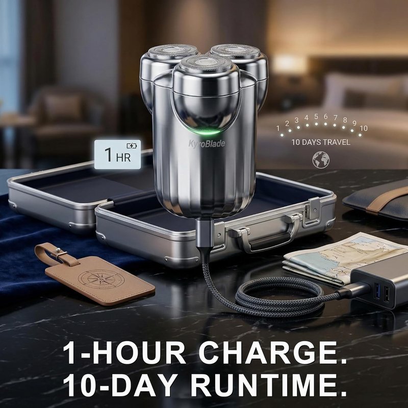 Mini Electric Shaver - Portable Travel Razor with Magnetic 3-Blade Head | IPX7 Waterproof, Quiet 6500 RPM Motor, USB Rechargeable, Silver