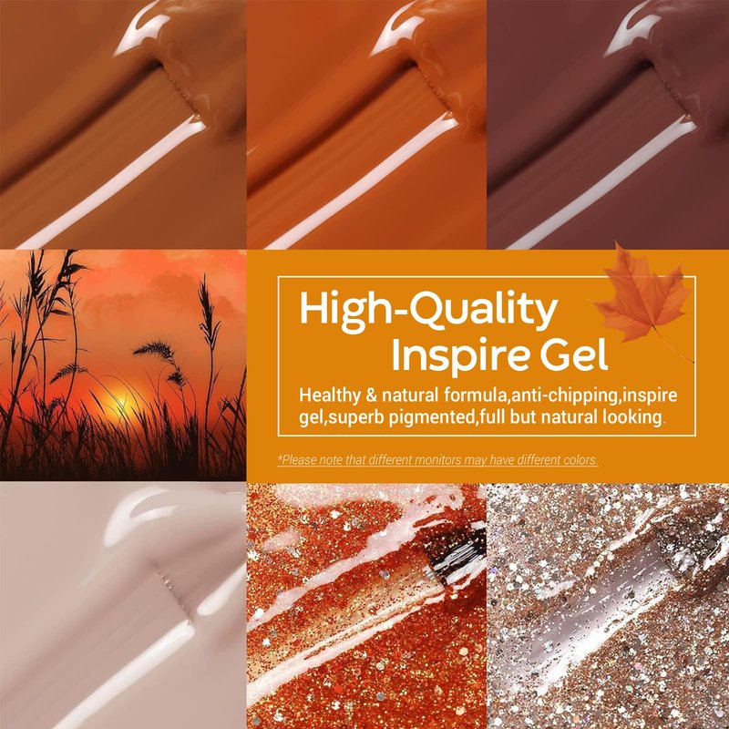 modelones Gel Nail Polish Set, 6 Colors 2026 Winter Neutral Nude Brown Gel Polish Maroon Caramel Burgundy Champane Gold Glitter Nail Polish Cherry Mocha Soak OFF LED DIY Kit Gift