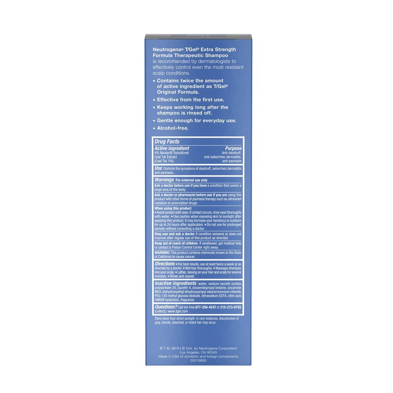 Neutrogena T/Gel Extra Strength Therapeutic Shampoo with 1% Coal Tar, Anti-Dandruff Treatment for Long-Lasting Relief of Itchy, Flaky Scalp due to Psoriasis & Seborrheic Dermatitis, 6 Fl Ounce