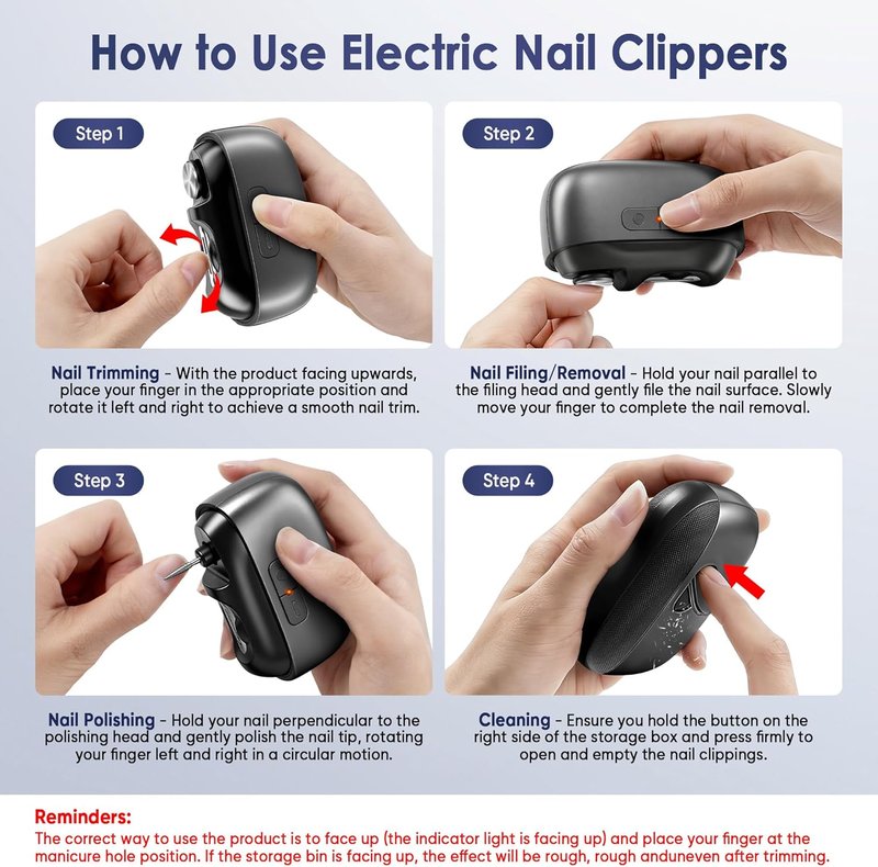 Skiennix Electric Nail Clipper - Rechargeable Trimmer with Light & Storage for Seniors | Black