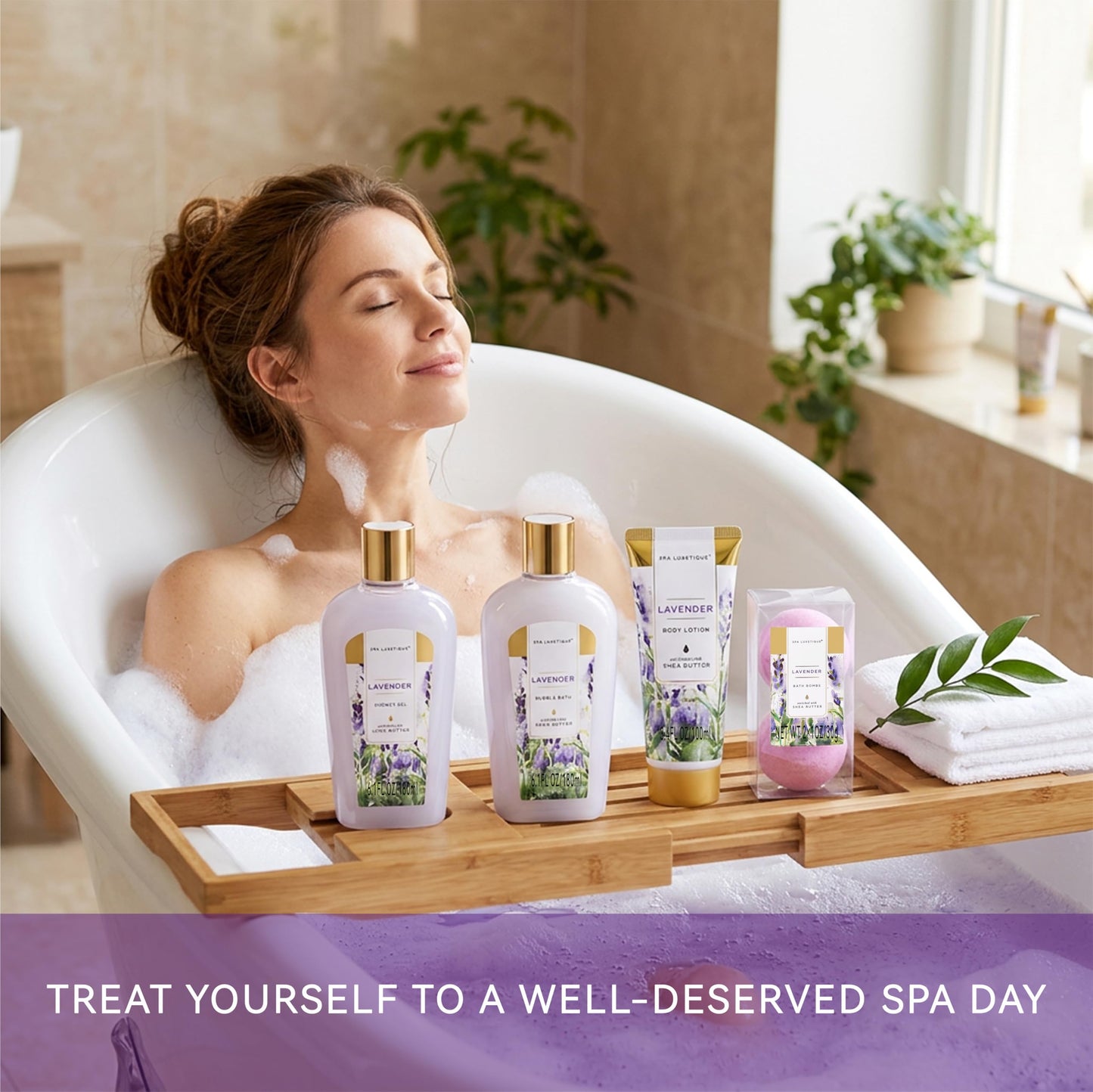 spa luxetique Spa Gifts for Women, Gift Basket, 8 Pcs Lavender Bath Sets with Bubble Bath, Lotion Sets, Birthday Anniversary Gifts for Her, Self Care Kit, Mothers Day Gift for Mom