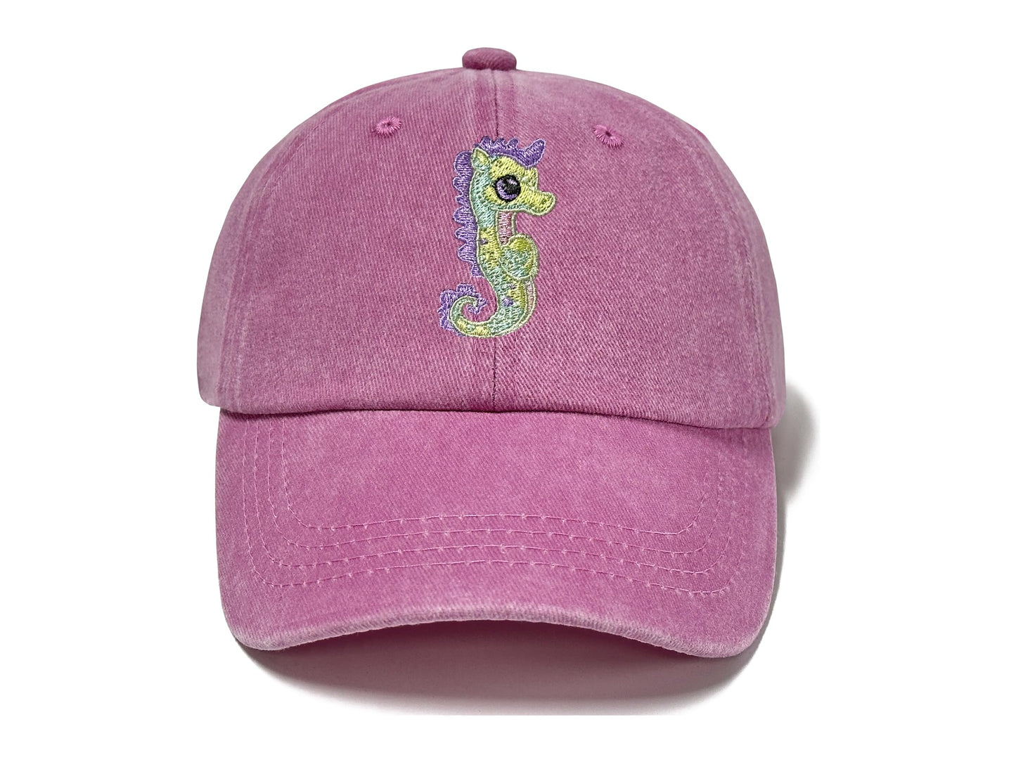Horpe Kid Seahorse Baseball Cap, Sea Creature Gifts for Girls, Ocean Animal Washed Pink Hat for Child, Present for Summer Beach Aquarium Visits