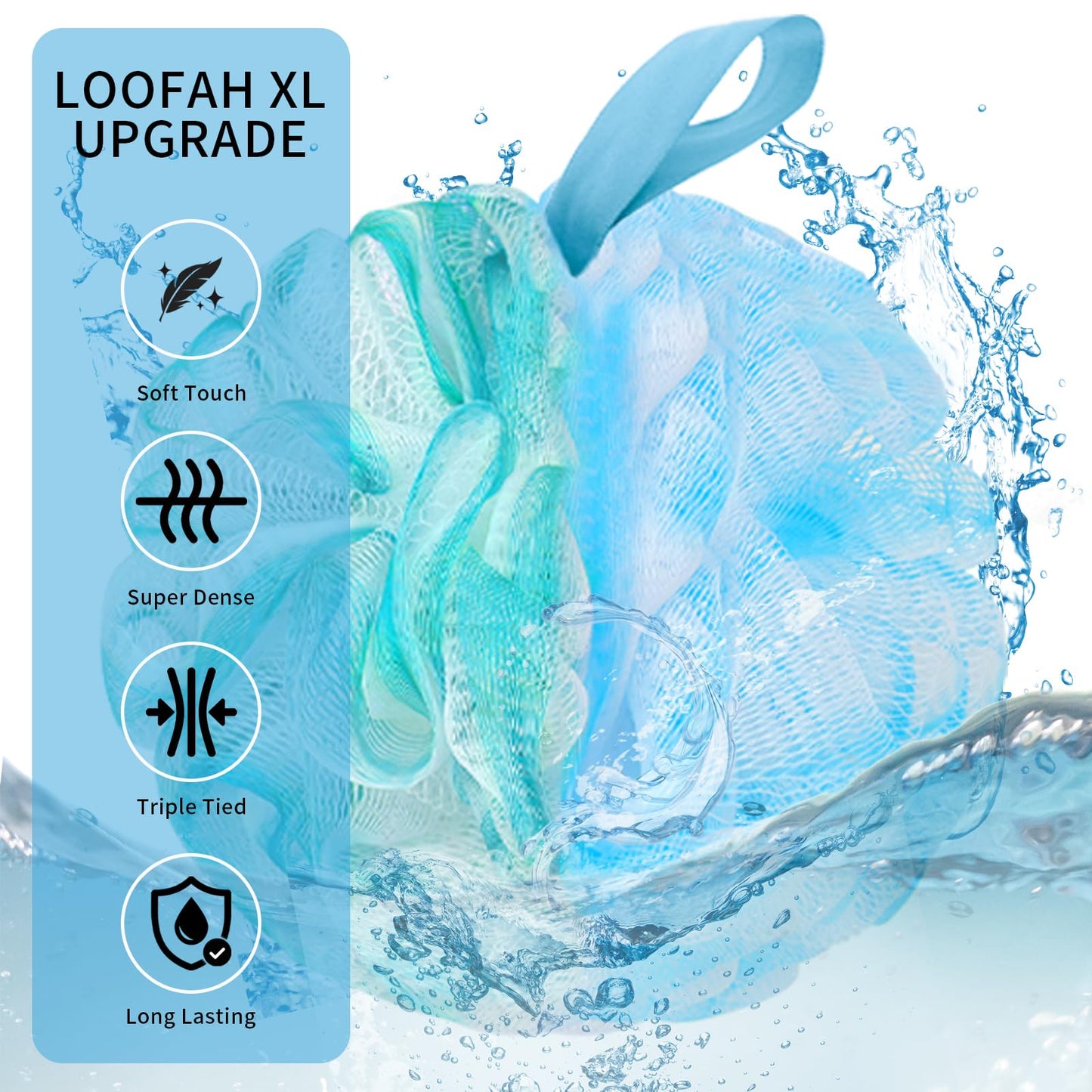 BCKENEY Bath Loofah Sponge Body Scrubber Extra Large 75g Soft Mesh Shower Poufs for Women & Men - Exfoliator Bathing Accessories