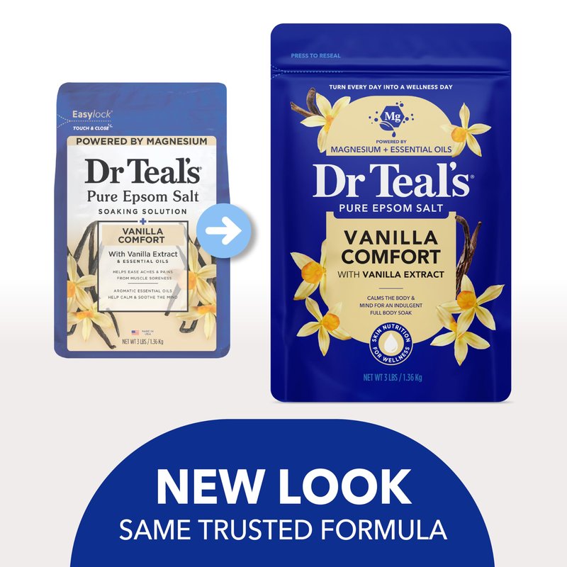 Dr Teal's Epsom Salt Magnesium Soak, Vanilla Comfort, 3 lbs (Pack of 4)