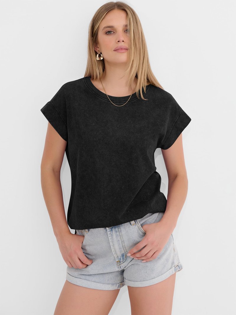 ANRABESS Womens Acid Washed T-Shirt Cap Sleeve Vintage Casual Crew Neck Tops Summer Basic Tee 2026 Fashion Clothing
