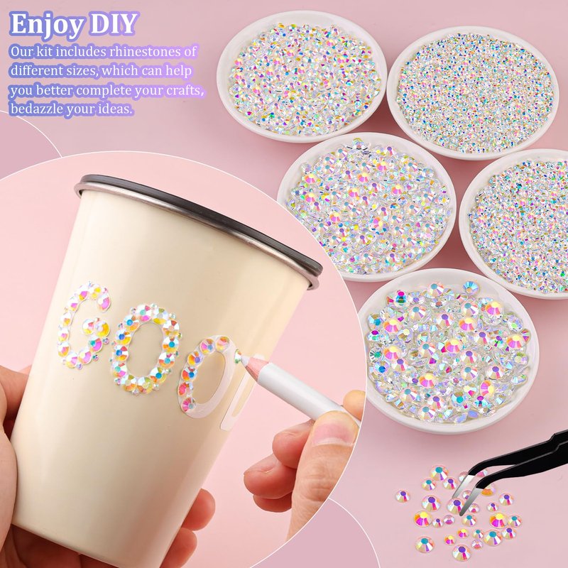 Resin Jelly Rhinestones - 16000 Pcs Transparent AB Flatback Gems | Includes 3 Pcs 10ml B7000 Jewelry Glue for DIY Crafts