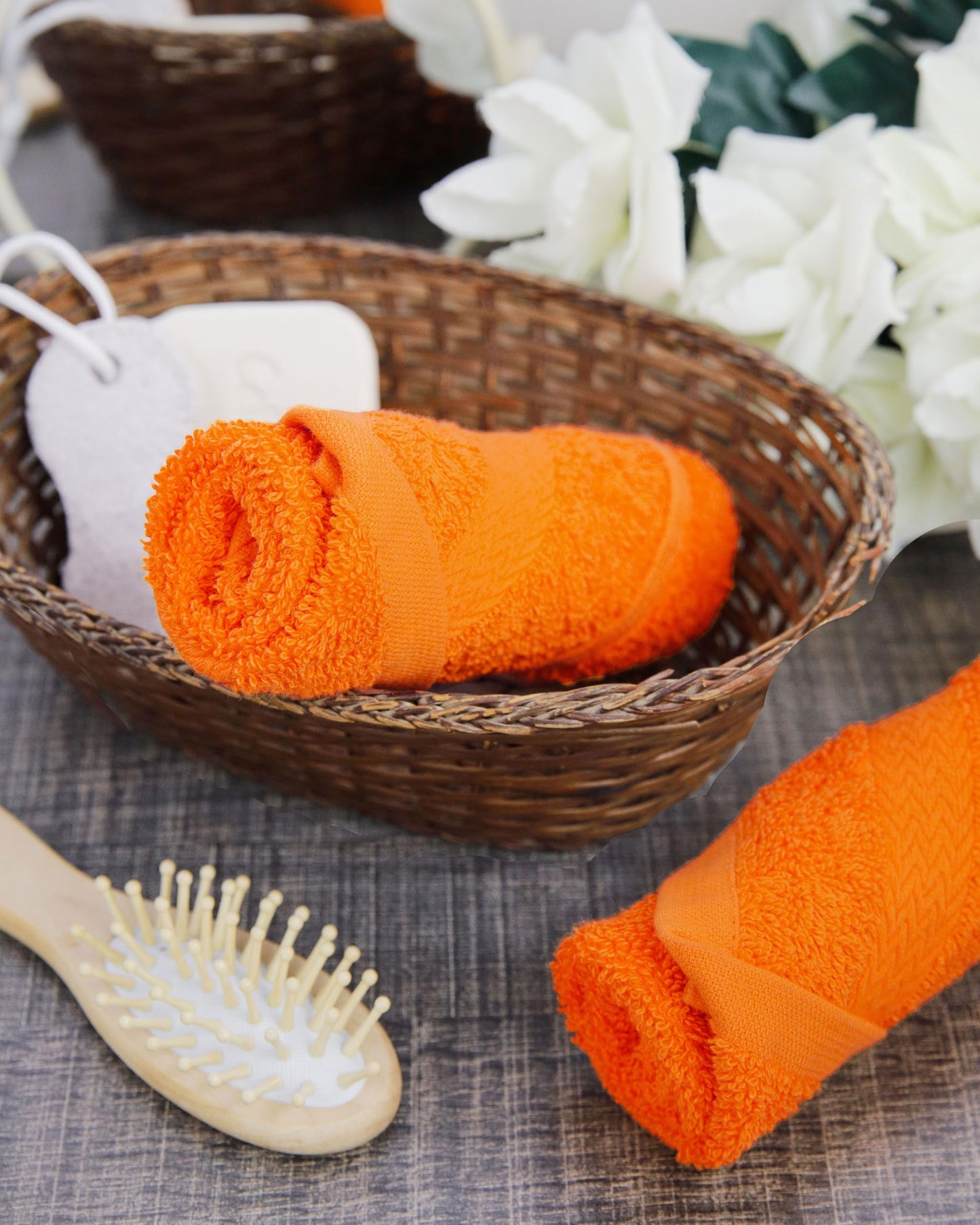 The Holy South Premium Perfect Size Washcloth Set | Absorbent, Ring Spun, Hand Towels for Bathroom, 100% Cotton, Face, fingertip, Soft, for Daily Use (Pack of 4) (Orange, 13x13)
